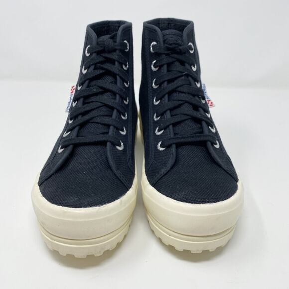 Superga Black Canvas Alpina Chunky Sole High Top Sneakers Women's Sz 36 Lace Up - Picture 2 of 12